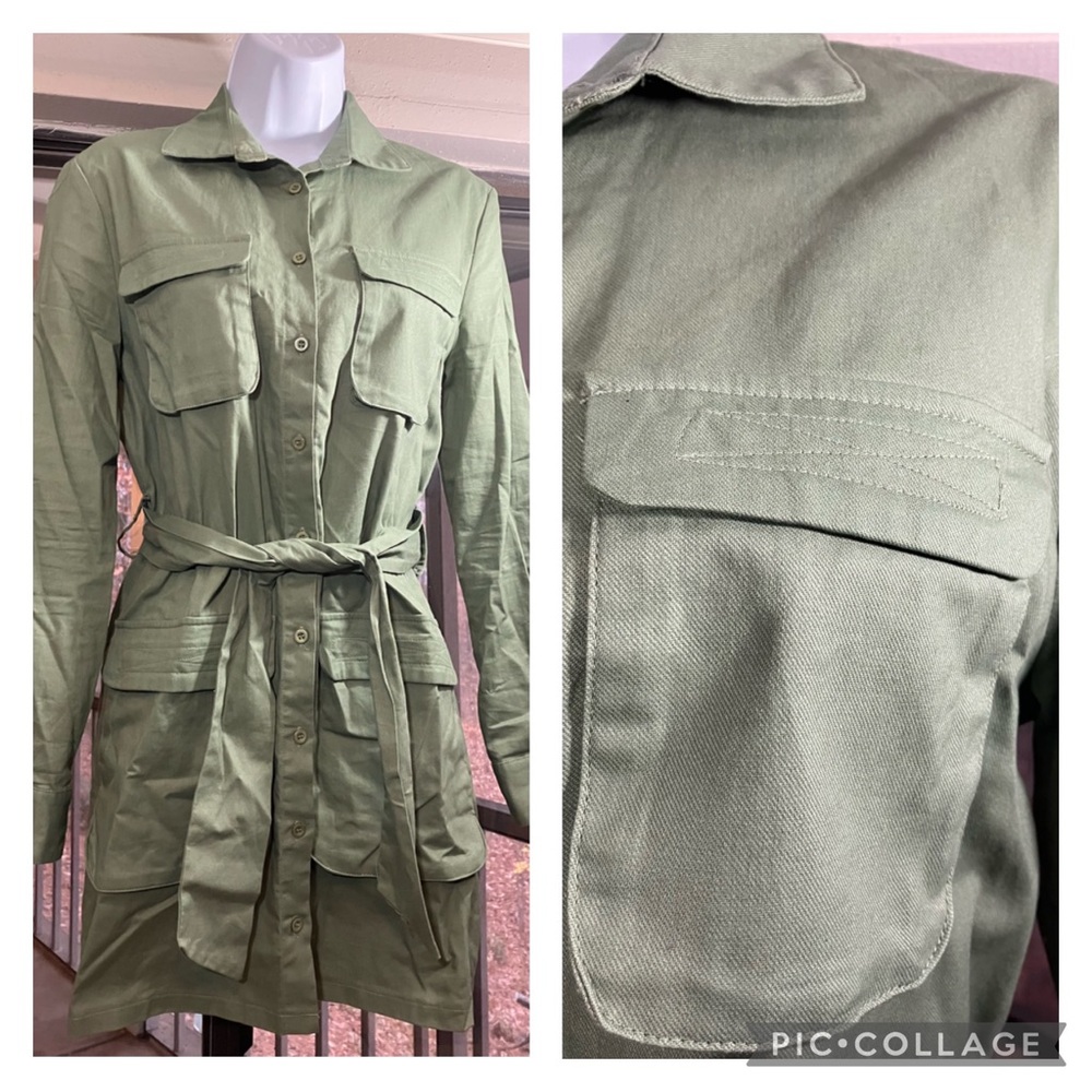PrettyLittleThing ‼️ Army Green Utility Dress with Functional Pockets and Belt